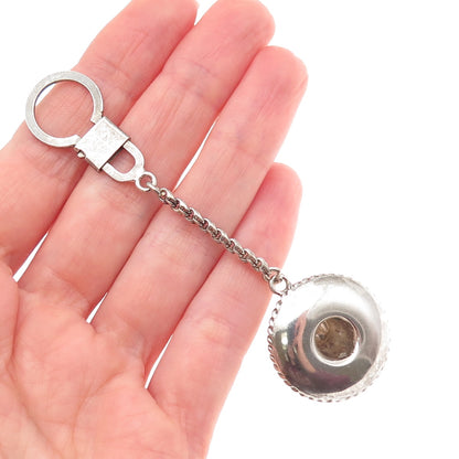 925 Sterling Silver Vintage Enamel Mexico Sombrero Hat Key Fob Chain