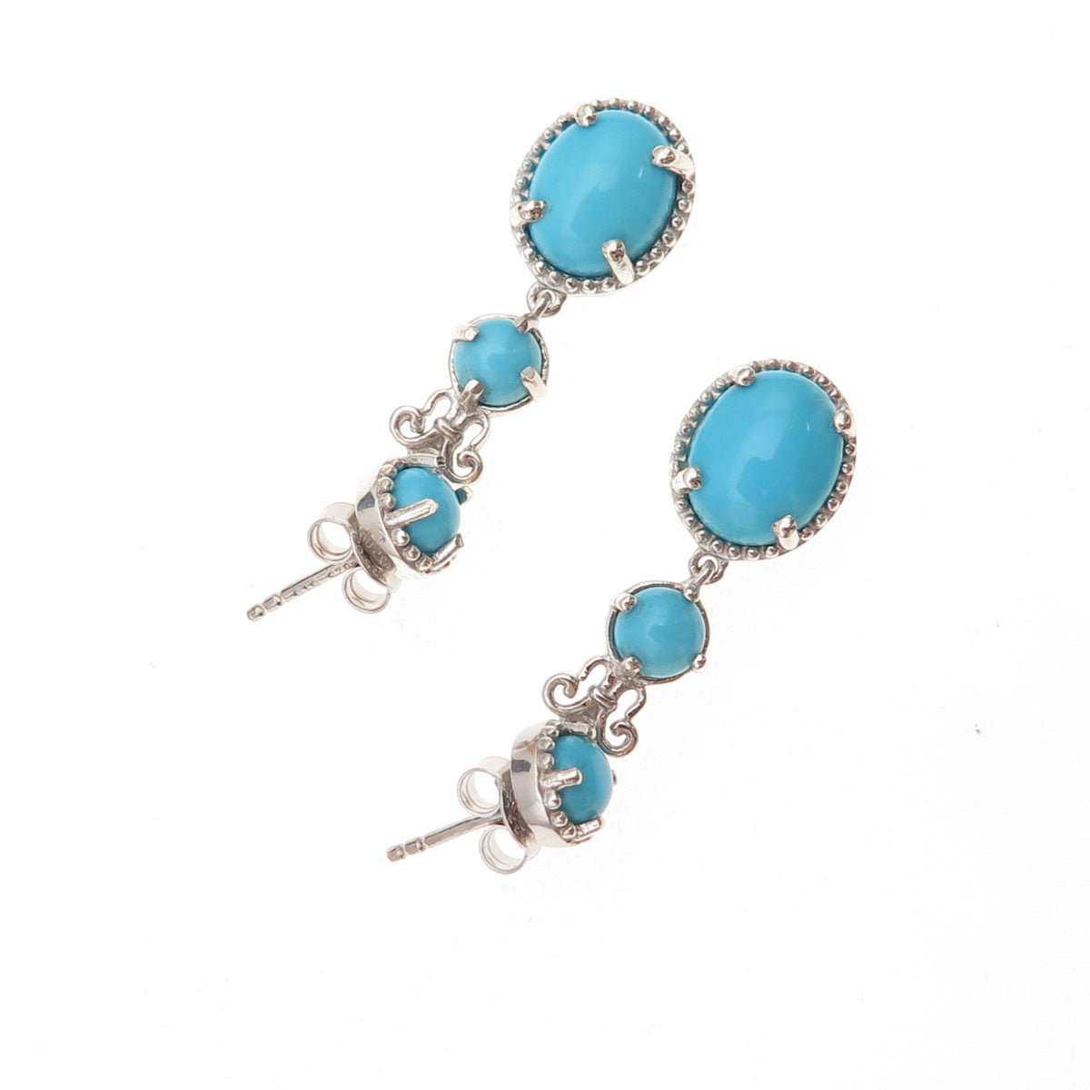 Chuck Clemency Sterling Silver Real Sleeping Beauty Turquoise Dangle Earrings