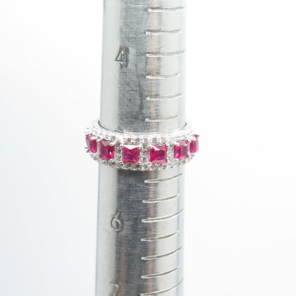 925 Sterling Silver Lab-Created Pink Sapphire & C Z Eternity Ring Size 5.5