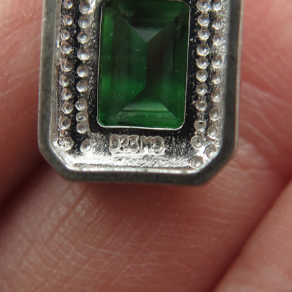 925 Sterling Silver Real White Diamond Accent & Lab-Created Emerald Pendant