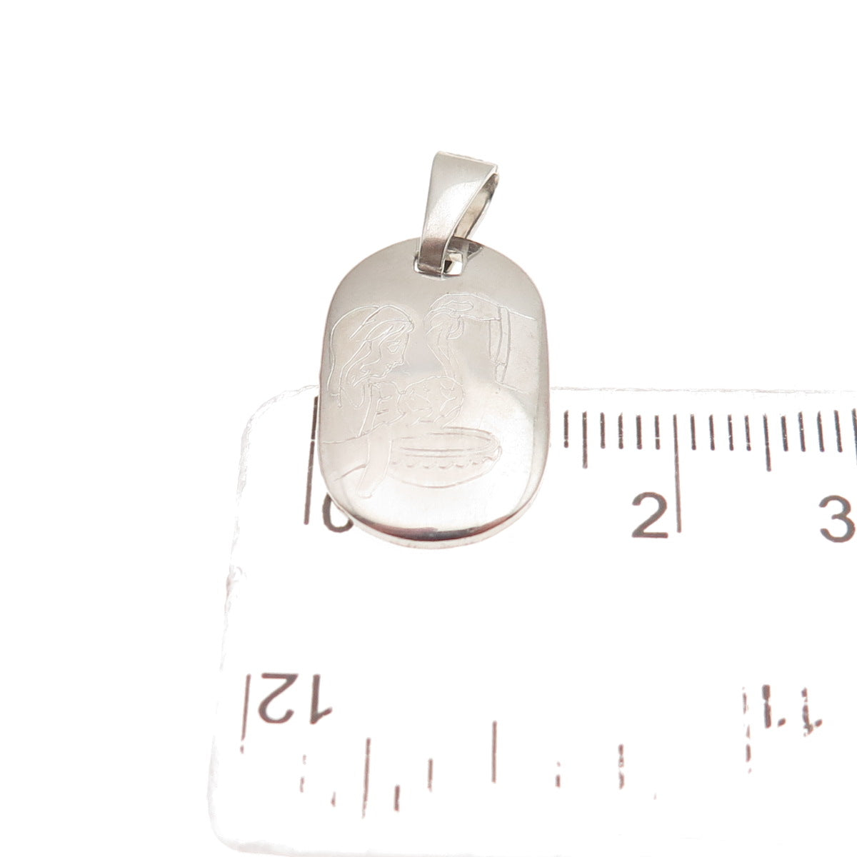 925 Sterling Silver Vintage Italy Engraved Cooking Scene Religious Charm Pendant