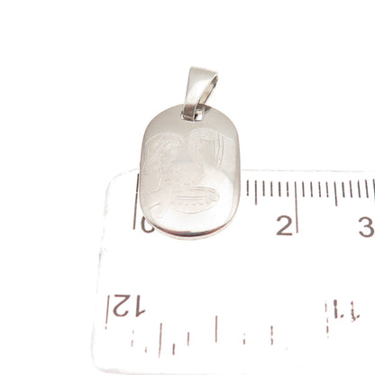 925 Sterling Silver Vintage Italy Engraved Cooking Scene Religious Charm Pendant