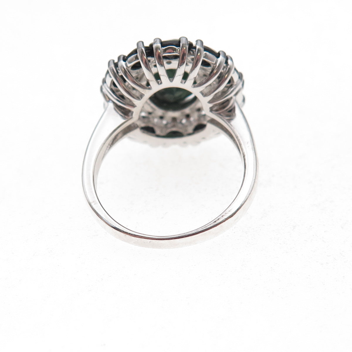 925 Sterling Silver Real Green Onyx Black Spinel & White Topaz Ring Size 6.5