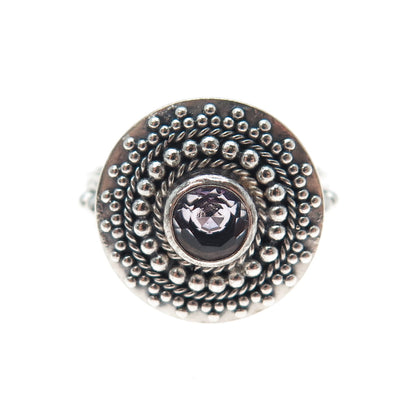 BC Silver Ned Bowman Sterling Vintage Real Amethyst Beaded Oxidized Ring Size 9