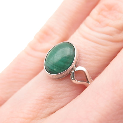Old Pawn Sterling Silver Vintage Southwestern Malachite Tribal Ring Size 4.75