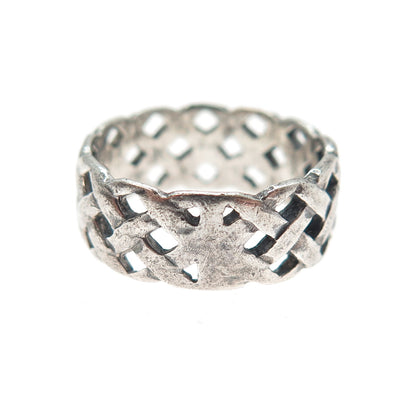 925 Sterling Silver Vintage Woven Oxidized Band Ring Size 4.75
