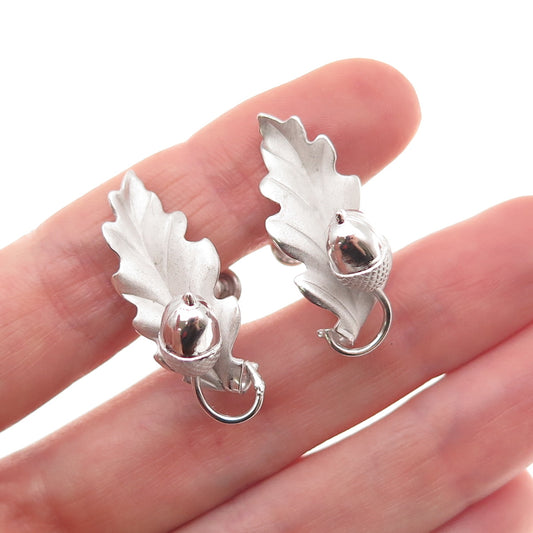 Harry S Bick 925 Sterling Silver Vintage Acorn Oak Leaf Screw Back Earrings