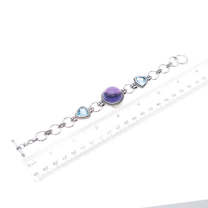 SAMUEL BENHAM Sterling Silver Vintage Real Amethyst & Blue Topaz Bracelet 7.25"