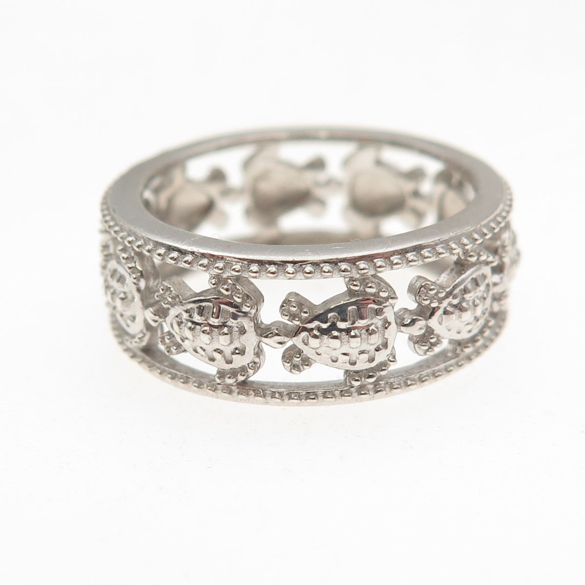 D'Joy 925 Sterling Silver Real Round-Cut Diamond Turtle Band Ring Size 7.25