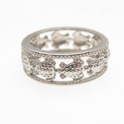 D'Joy 925 Sterling Silver Real Round-Cut Diamond Turtle Band Ring Size 7.25