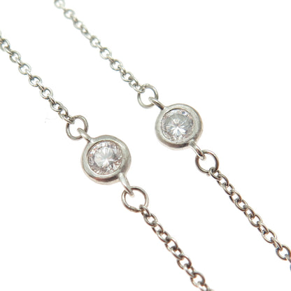 925 Sterling Silver Vintage Round-Cut C Z Station By The Yard Chain Necklace 18"