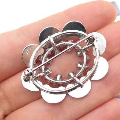 CARL ART 925 Sterling Silver Antique Art Deco Blue & White Rhinestone Pin Brooch