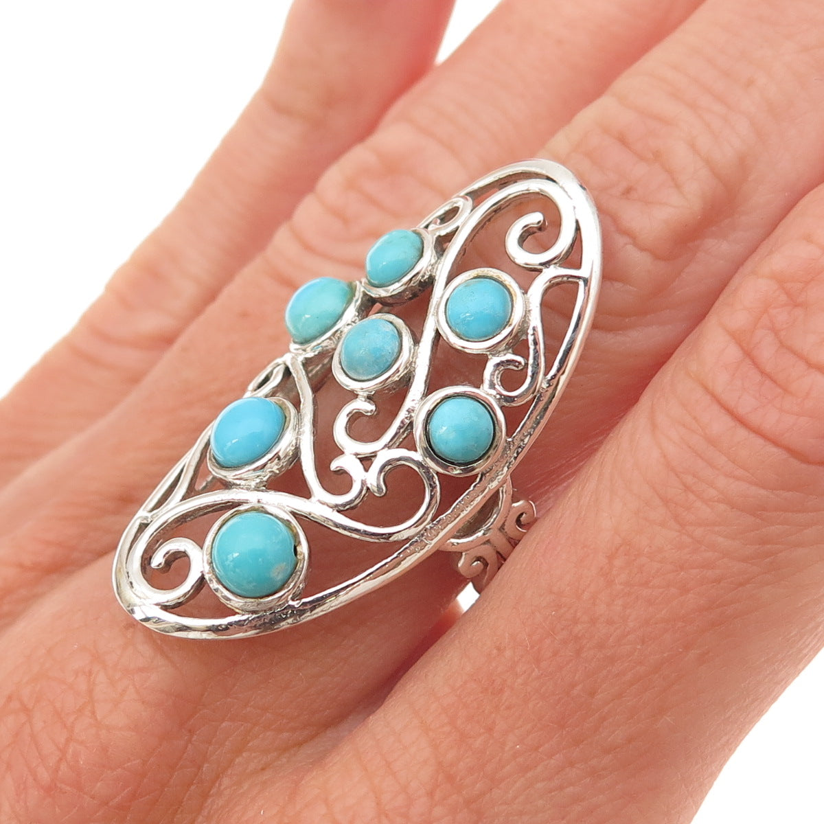 Chuck Clemency 925 Sterling Silver Real Turquoise Swirl Ring Size 7.25
