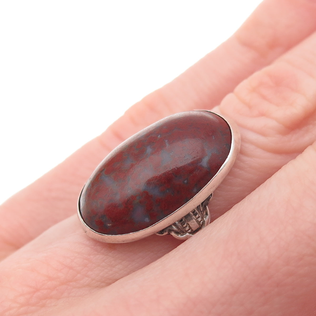 925 Sterling Silver Antique Art Deco Real Cabochon Red Agate Ring Size 6