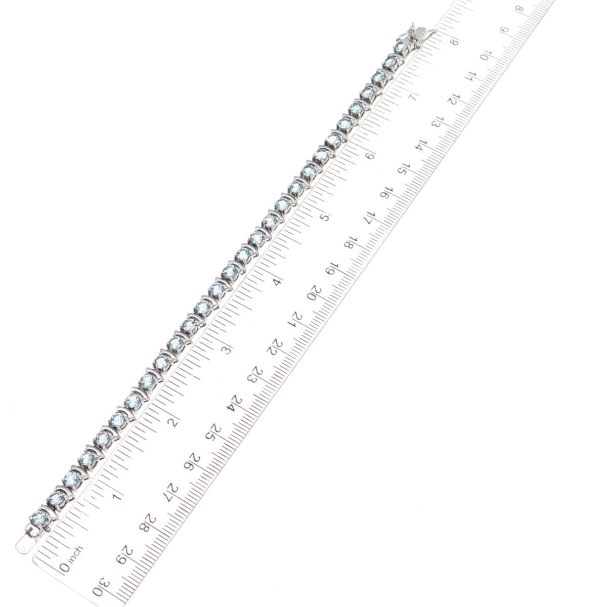 925 Sterling Silver Real Round-Cut Blue Topaz Bracelet 7.5"