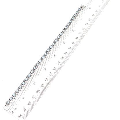 925 Sterling Silver Real Round-Cut Blue Topaz Bracelet 7.5"