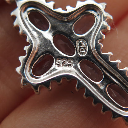 925 Sterling Silver Real Oval-Cut Iolite Cross Charm Pendant