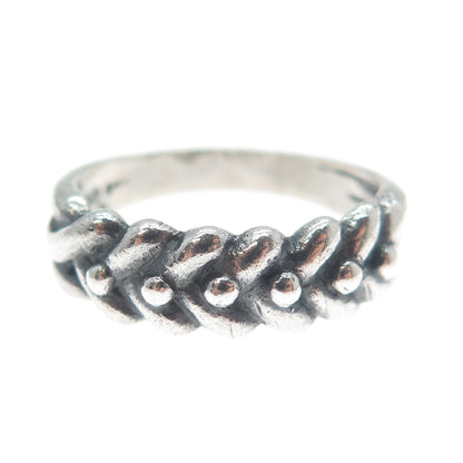 925 Sterling Silver Vintage Modernist Wheat Link Oxidized Ring Size 8.75