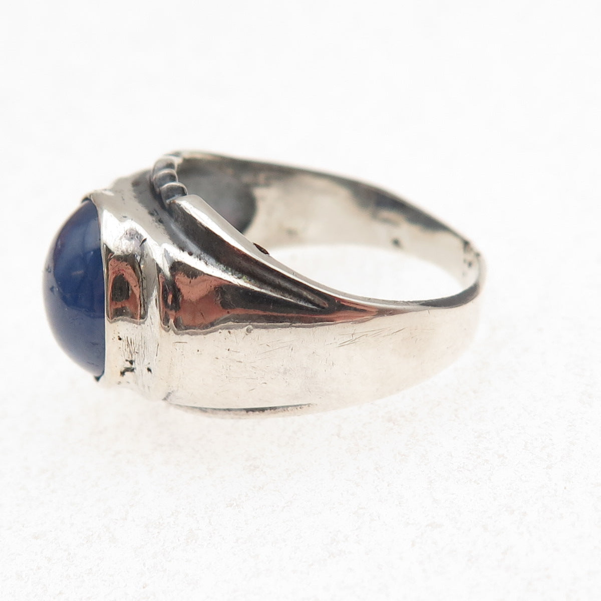 925 Sterling Silver Vintage Real Sapphire Oxidized Ring Size 7.75