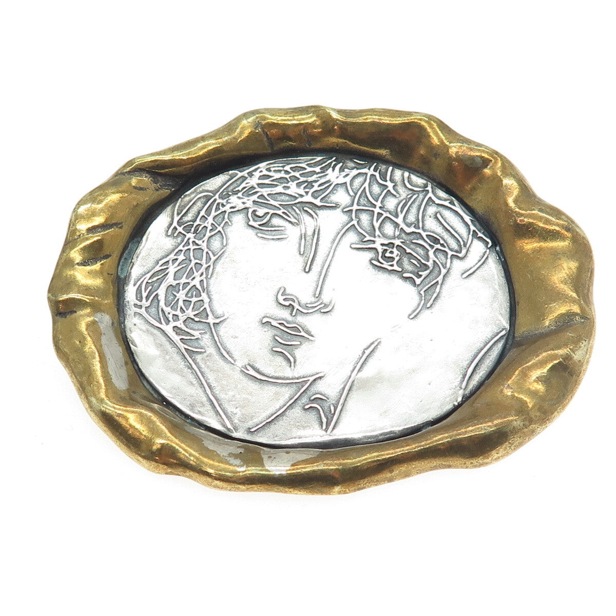 925 Sterling Silver 2-Tone Vintage Abstract Lady Modernist Pin Brooch