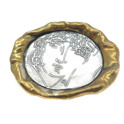 925 Sterling Silver 2-Tone Vintage Abstract Lady Modernist Pin Brooch