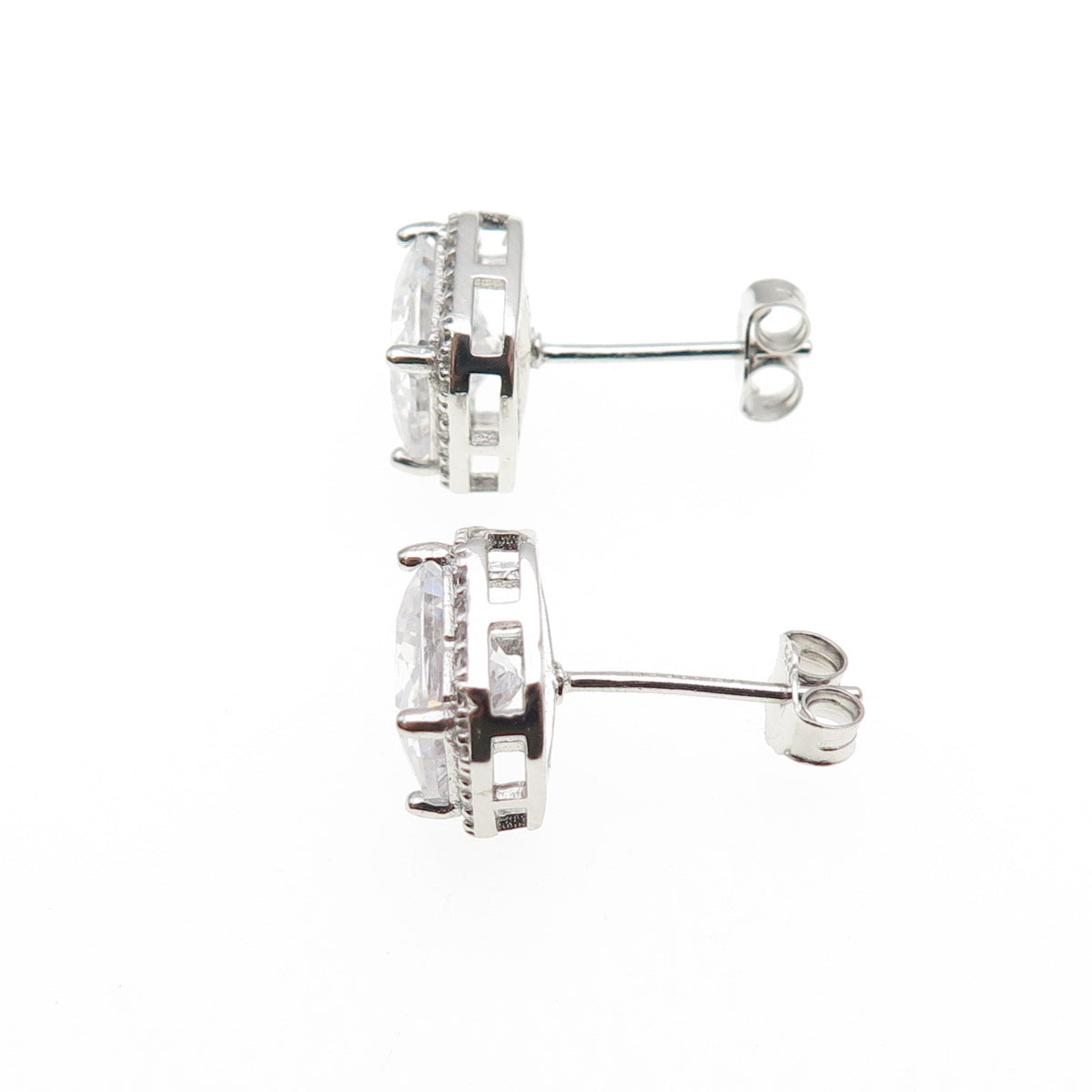 925 Sterling Silver Princess & Round-Cut C Z Stud Earrings