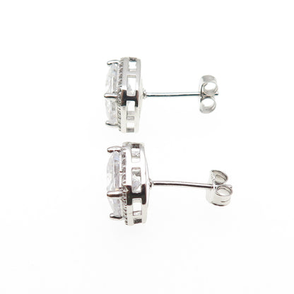 925 Sterling Silver Princess & Round-Cut C Z Stud Earrings