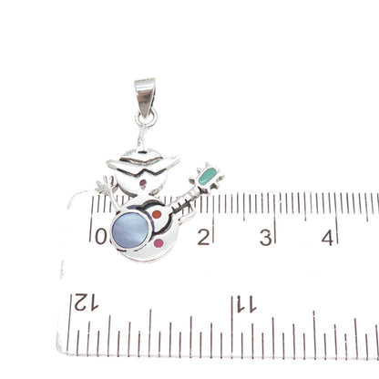 925 Sterling Silver Vintage Enamel Snowman Guitar Musician Charm Pendant