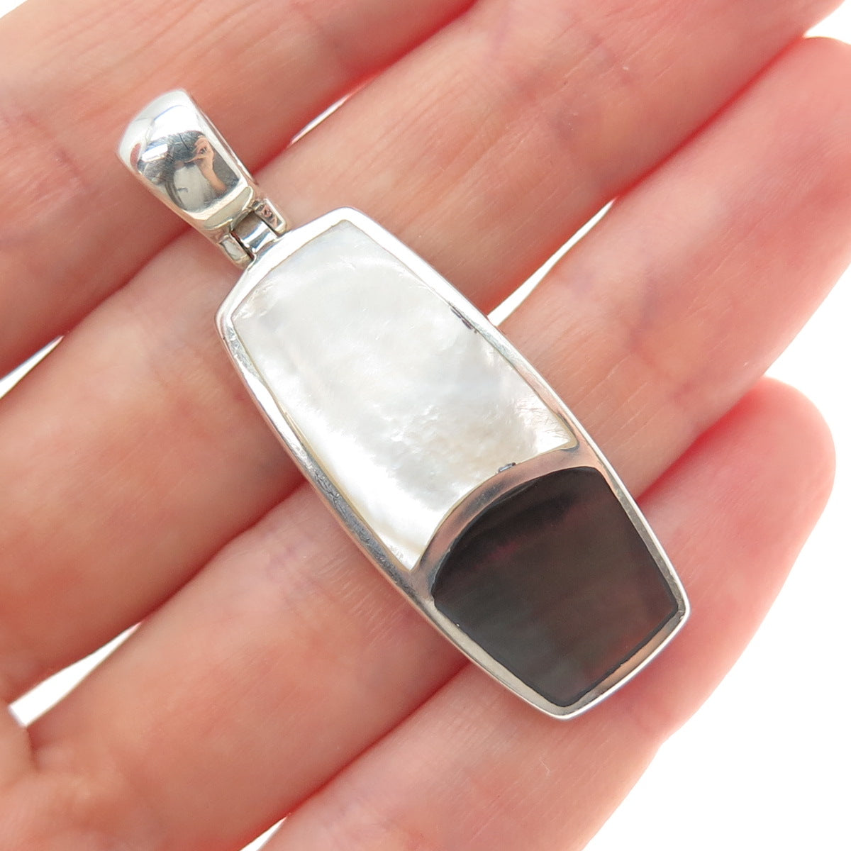 925 Sterling Silver Vintage Real MOP & Abalone Shell Modernist Pendant