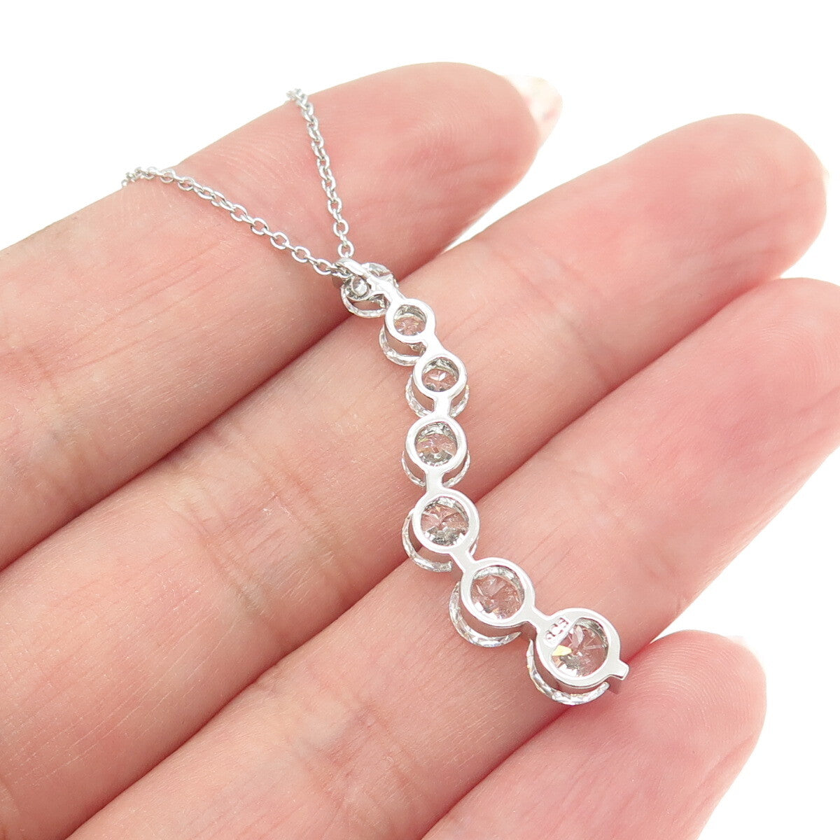 925 Sterling Silver Round-Cut C Z Graduated Wavy Bar Cable Chain Necklace 17-19"