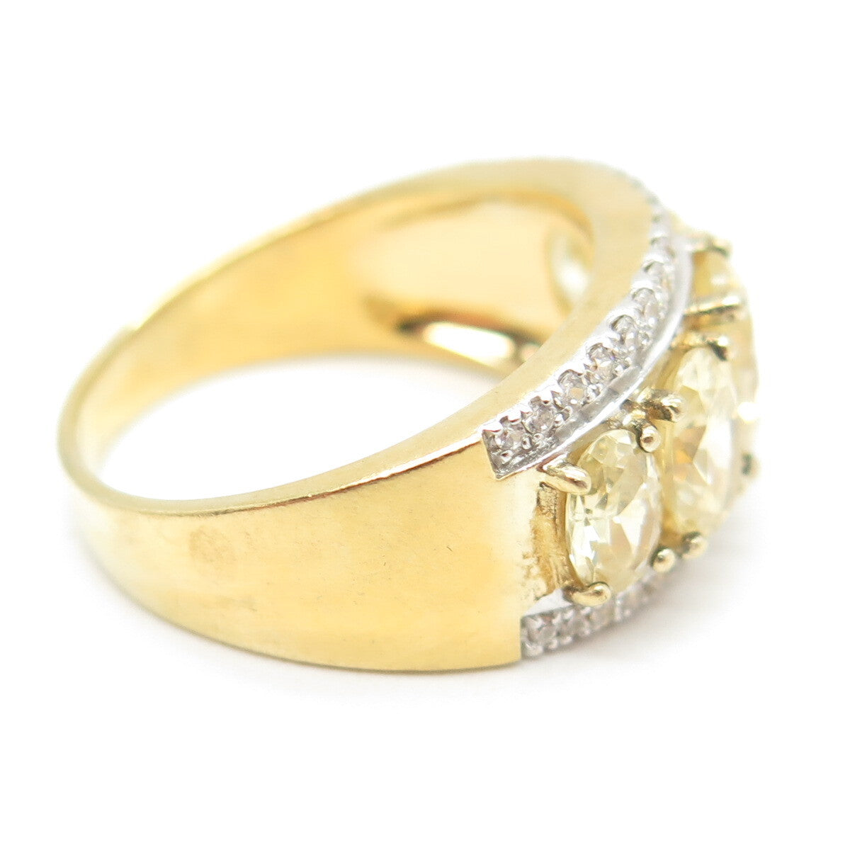 925 Sterling Silver Gold Plated White & Lemon C Z Ring Size 9.5
