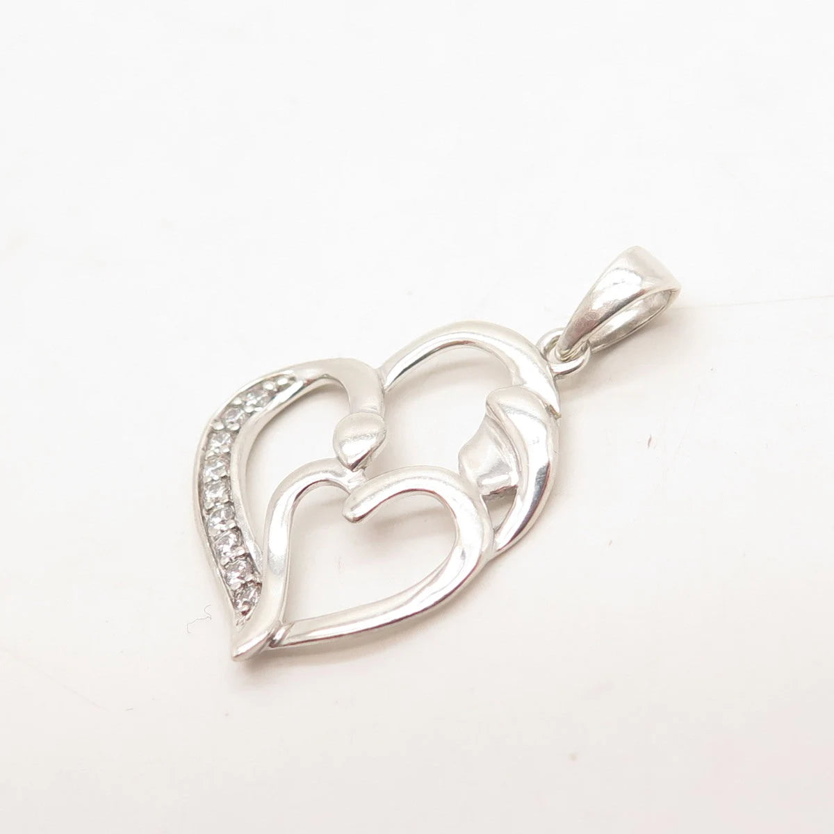 925 Sterling Silver C Z Double Heart Charm Pendant