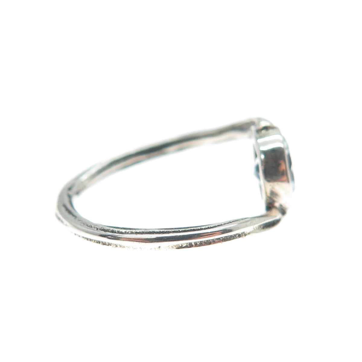 925 Sterling Silver Vintage Real Round-Cut Blue Topaz Bypass Ring Size 3.75