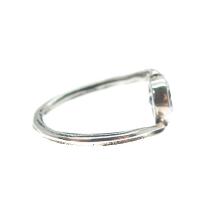 925 Sterling Silver Vintage Real Round-Cut Blue Topaz Bypass Ring Size 3.75
