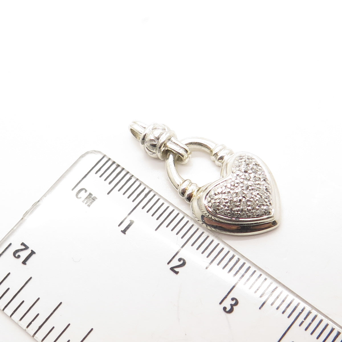 925 Sterling Silver Real Round-Cut Diamond Heart Pendant