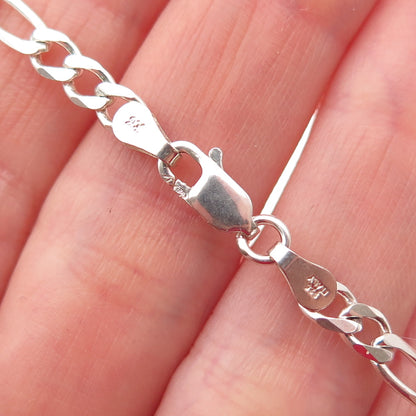 925 Sterling Silver Vintage Italy Figaro Link Bracelet 7"