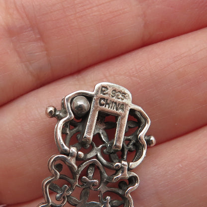 ROSS SIMONS Sterling Silver Vintage Flower & Heart Oxidized Link Bracelet 7.25"