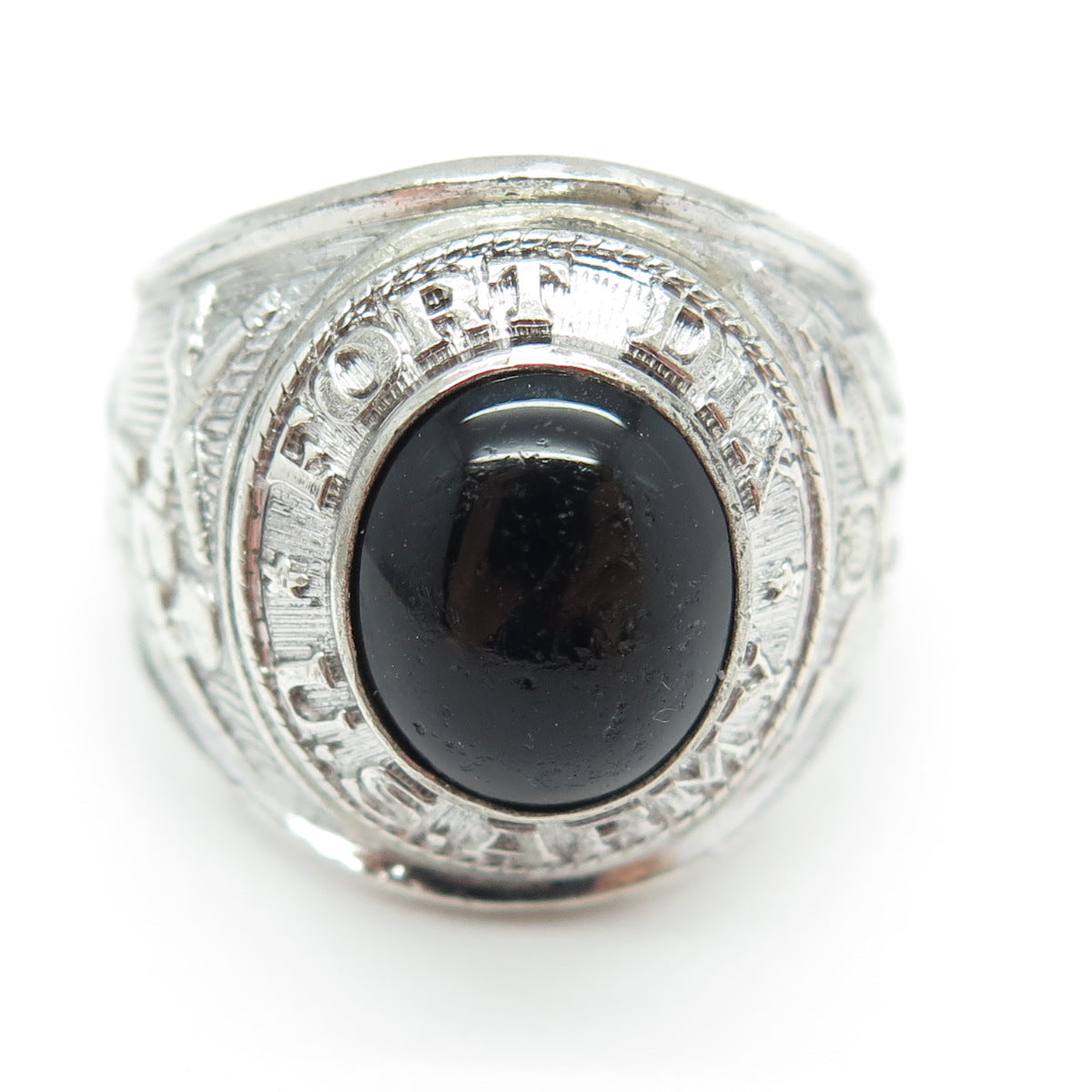 TAYLOR MAID Sterling Silver Antique WWII Onyx US Army Fort Dix Ring Size 11.25