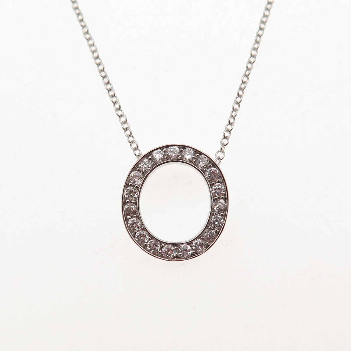 925 Sterling Silver Round-Cut C Z Letter O Initial Cable Chain Necklace 18-20"