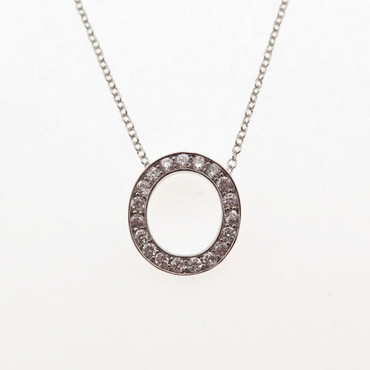 925 Sterling Silver Round-Cut C Z Letter O Initial Cable Chain Necklace 18-20"