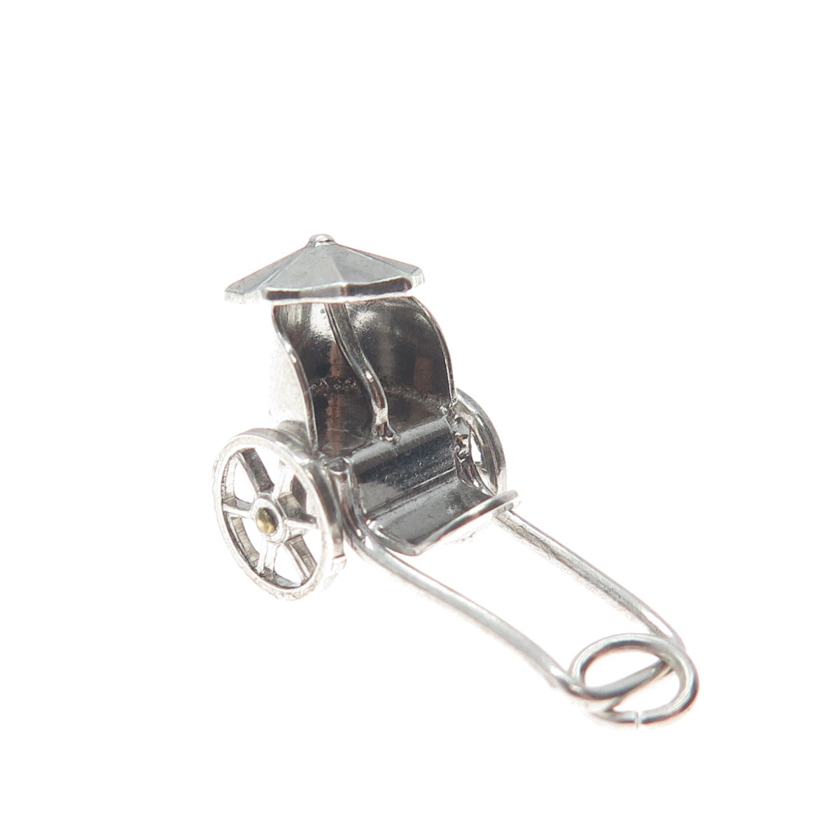 925 Sterling Silver 2-Tone Antique Rickshaw Carriage 3D Pendant
