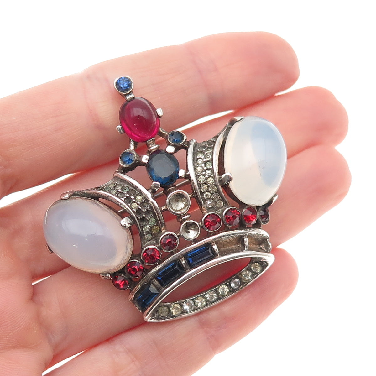 Crown Trifari Sterling Gold Pated Antique Rhinestone Brooch (missing 11 stones)