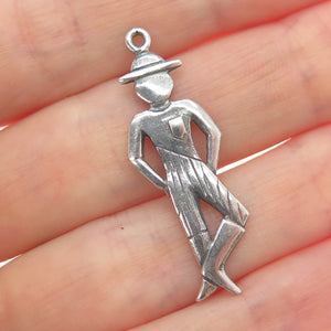 925 Sterling Silver Vintage Dancer Oxidized Charm Pendant