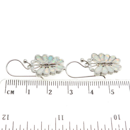 925 Sterling Silver Real Opal Butterfly Dangling Earrings