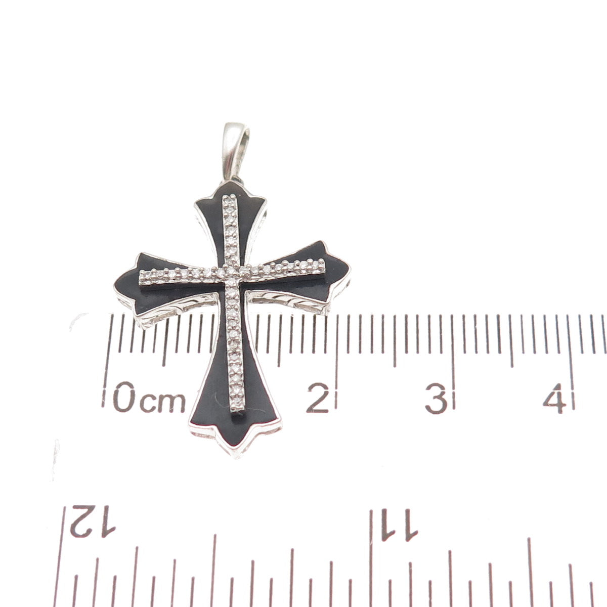 Jane Seymour 925 Sterling Silver Enamel Real Round-Cut Diamond Cross Pendant