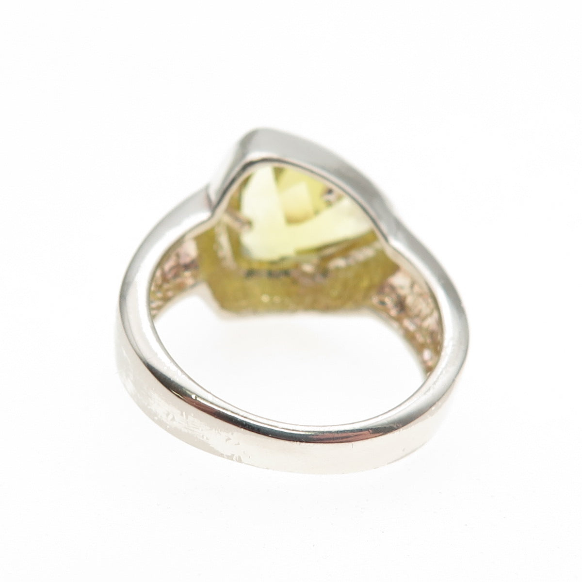 925 Sterling Silver Vintage Real Lime Green Quartz Modernist Ring Size 6.25