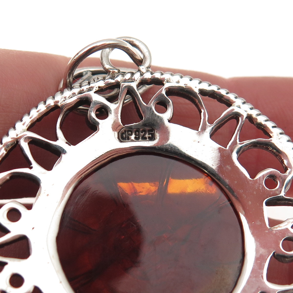 DP Doug Paulus 925 Sterling Silver Vintage Real Amber Floral Charm Pendant