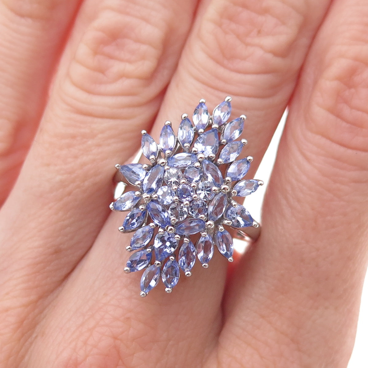 Chuck Clemency 925 Sterling Silver Real Multi-Cut Tanzanite Ring Size 8