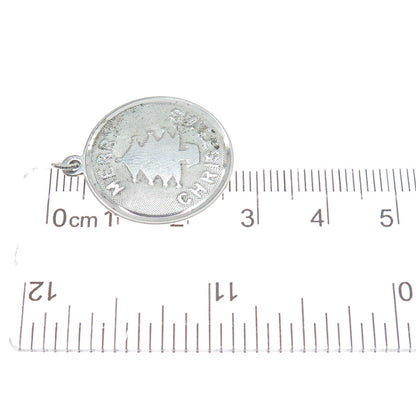 TOWN & COUNTRY 925 Sterling Silver Vintage Merry Christmas Round Tag Pendant