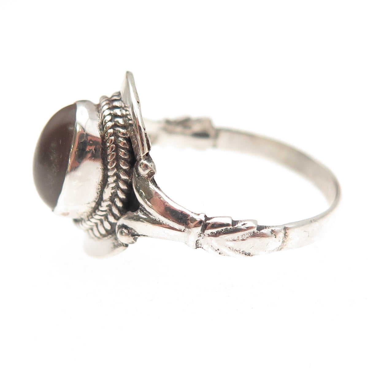 925 Sterling Silver Vintage Real Moonstone Modernist Oxidized Ring Size 9